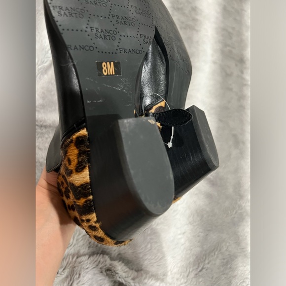 Franco Sarto Shoes Quasar Black Leather Leopard Print Ankle Booties Size 8 - Picture 5 of 14